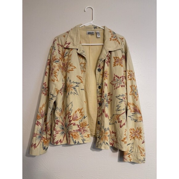 Chicos Design XL 3 Yellow Transitional Jacket Embroidered Autumn Button Fall - Picture 1 of 6